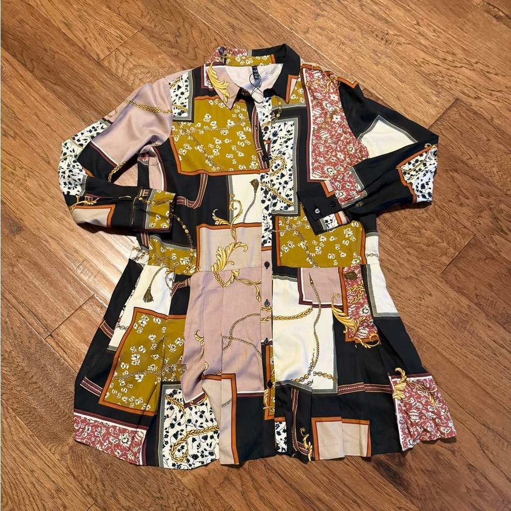 Zara Patchwork Chain Link Print Button Mini Dress - image 1